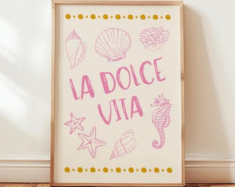 La Dolce Vita Seashells Print, Summer Wall Art, Coastal wall decor