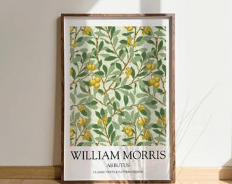 William Morris Arbutus Sage and Lemon Print, William Morris Wall Art, Vintage Poster, Floral Fruit Prints, Arbutus, Morris pattern prints