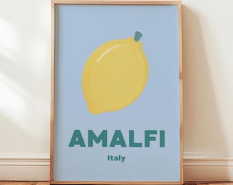 Amalfi Coast Print: Italy Lemon Blue Pastel Wall Art, Minimalist Decor