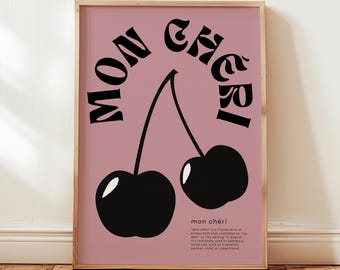 Mon Cheri Print, Cherry Wall Art, Mauve Wall Decor