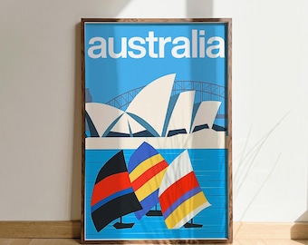Australia Sydney vintage travel poster, retro travel print, wall art, home decor, wall hangings, Travel lover gifts, blue, windsurfing