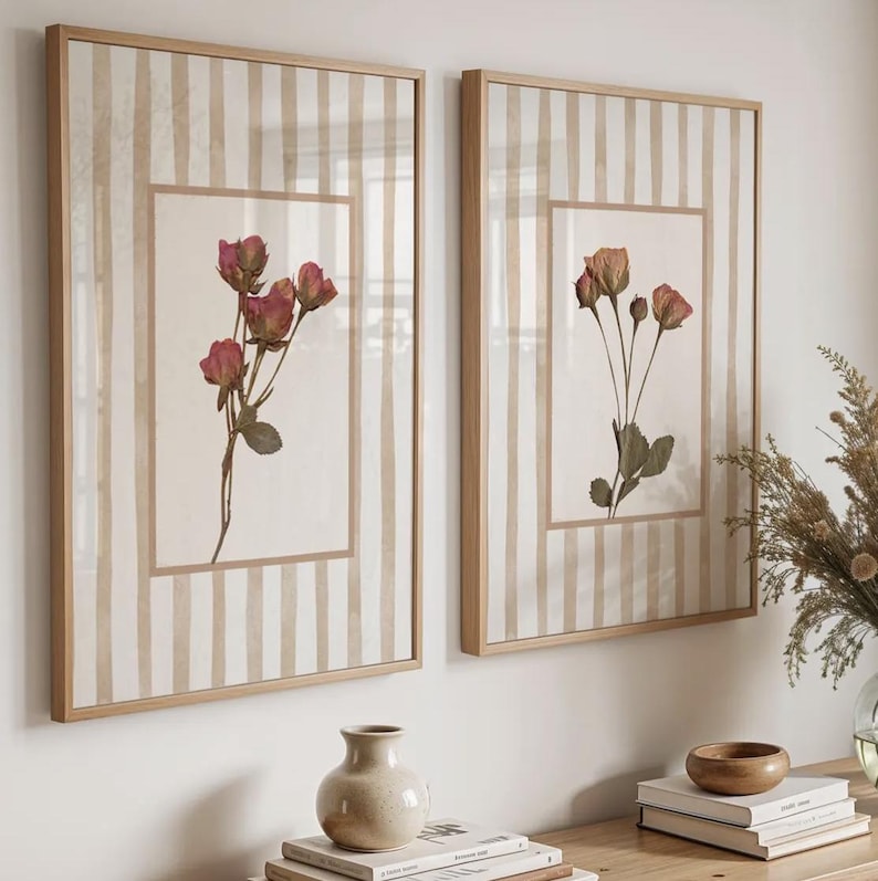 Lot de 2 d'impressions d'art murales florales vert sauge : décoration botanique de style cottage Burgundy