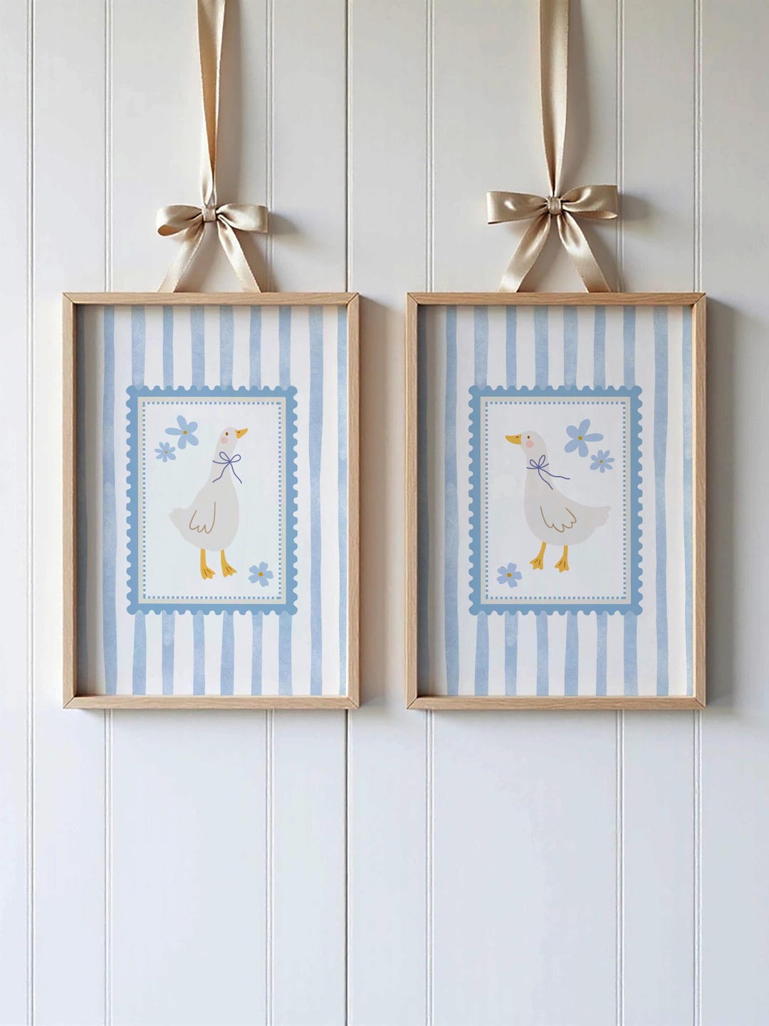 Silly Goose Nursery Prints: Baby Blue Cottagecore Wall Art, Set of 2 - Etsy