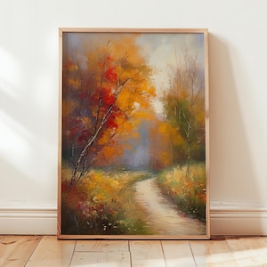 Woodland path autumnal landscape wall art print: Autumn fall Home Decor