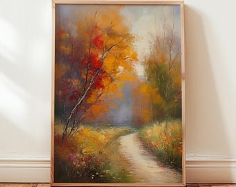 Woodland path autumnal landscape wall art print: Autumn fall Home Decor