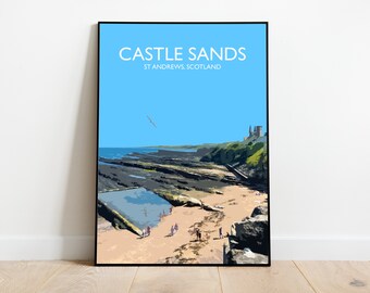 Castle Sands Poster, St Andrews Print, Wall Art, Scotland Posters, Castle Sands Scotland, Digital prints