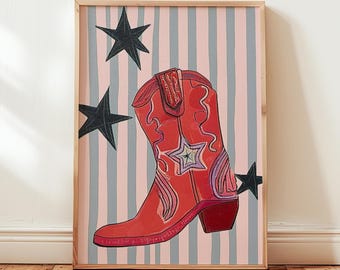 Cowgirl Boot Wall Art Print, Western Rodeo Decor, Cowboy Poster