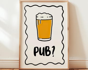 Beer Pint Print, Minimalist Pub Home Bar Decor