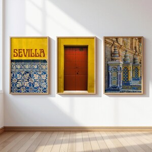 Seville Spanien 3er Set Kunstdrucke Mediterran Themen Wand Kunst Reise Fotos gelb blau Wohnkultur Spanische Architektur Fliesen Mosaik Mosaik