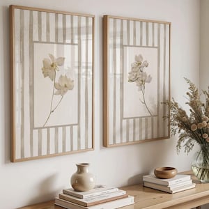 Lot de 2 d'impressions d'art murales florales vert sauge : décoration botanique de style cottage Beige