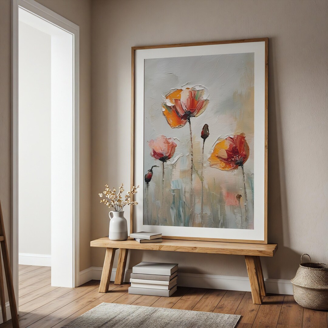 Red Poppies Floral Print: Vintage Oil Painting Style Wall Art - Etsy