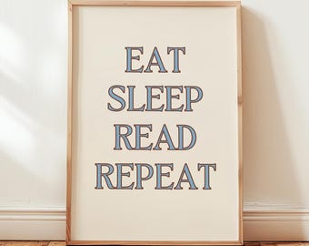 Eat Sleep Read Repeat Wall Art Print, Minimalist Book Lover Art, Reading related gift