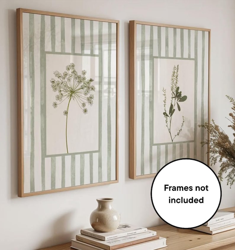 Lot de 2 d'impressions d'art murales florales vert sauge : décoration botanique de style cottage image 6