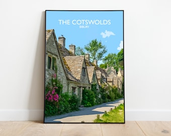 Bibury Poster – The Cotswolds Art Print, Arlington Row Wall Decor, English Villages Landscape, Bibury Print Home Decor