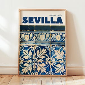 Seville Spain Tile Wall Art Print: Blue Spanish Azulejos, European Decor, Spain travel poster