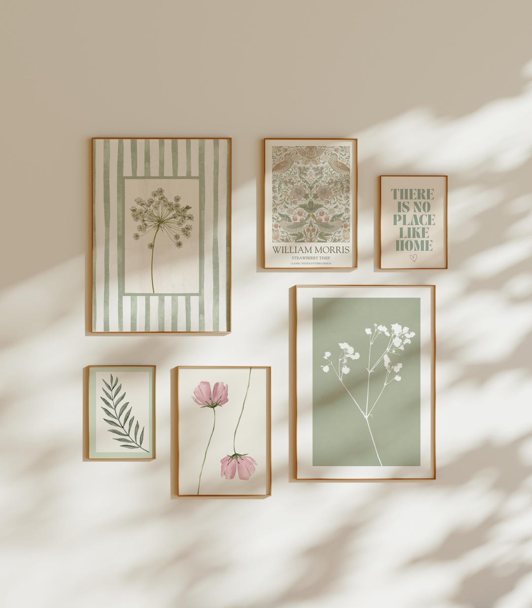 Sage Green and Dusty Pink Floral Gallery Wall Art Set of 6: Pink