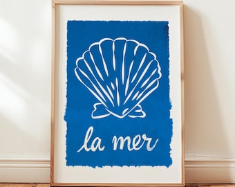 La Mer Seashell Wall Art Print, Coastal French Artwork, Sea Decor