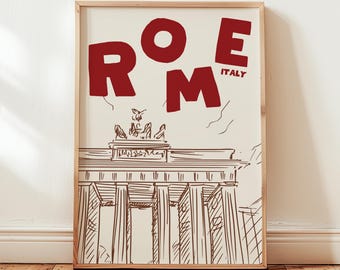 Rome Italy Wall Art Print: Illustrated Cityscape Travel Poster