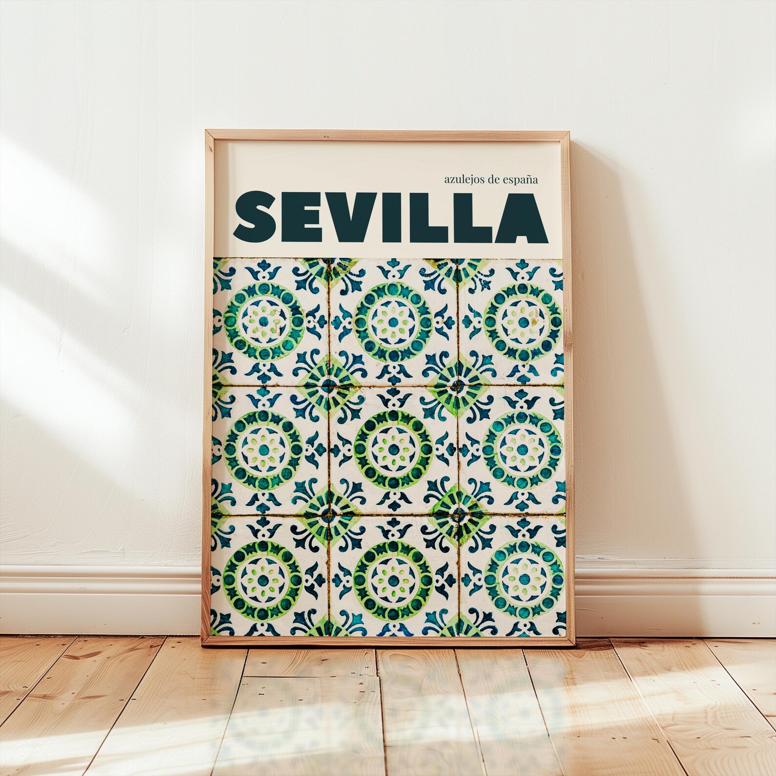 Seville Spain Tile Wall Art Print: Green Spanish Azulejos, European Decor, Spain travel poster - A5
