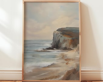 Coastal Cliffs Oil Painting Print: Ocean Landscape Wall Art