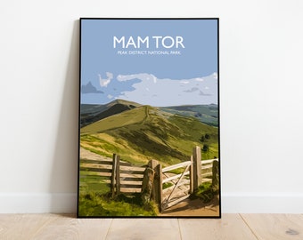 Mam Tor Peak District Poster, Mam Tor Print, Wall Art, Art Print, British Hiking Locations, Peak District Poster, Framed Posters, Ridge, uk