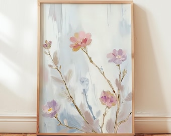 Pink Floral Botanical Print, Acrylic Flower Canvas Wall Art