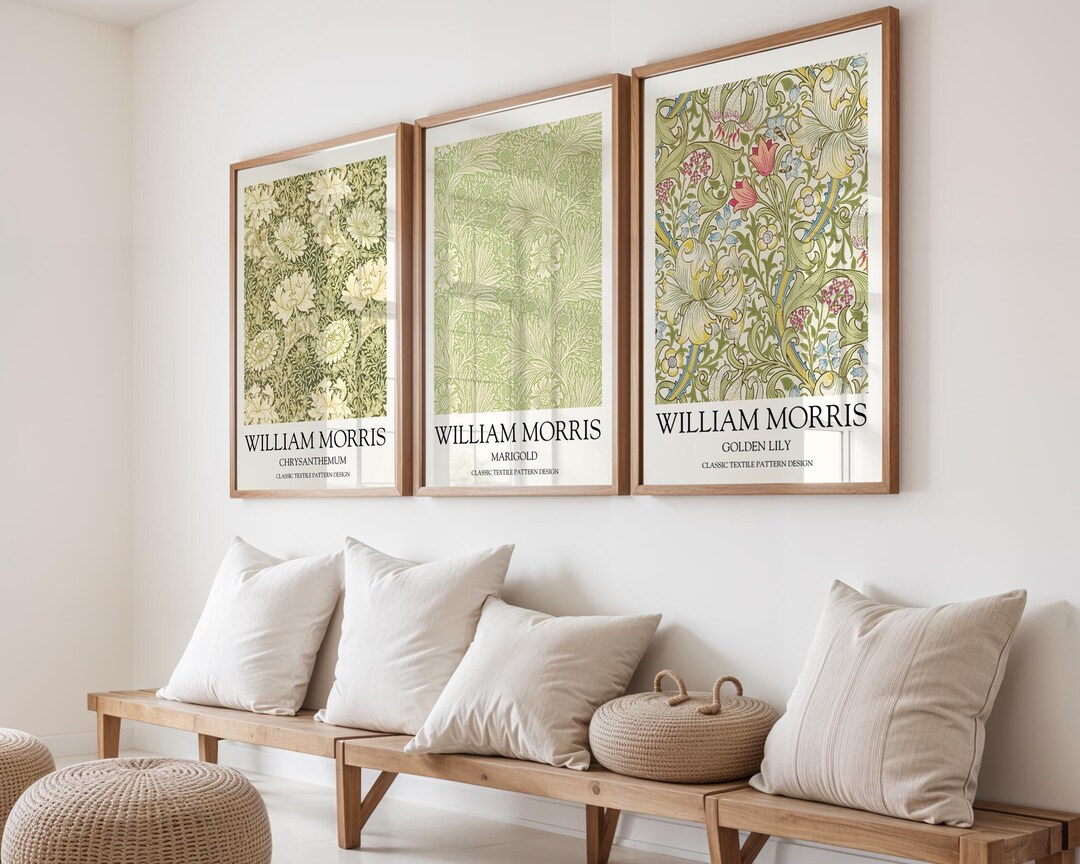 William Morris Prints Olive Green Set of 3: Vintage Floral Wall Art ...