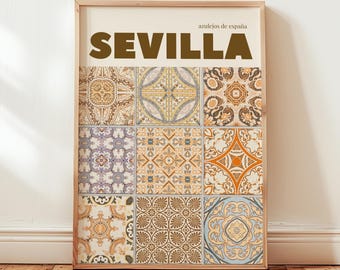 Seville Spain Tile Art Print: Beige Spanish Azulejos Photography