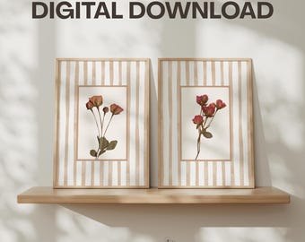 Burgundy Floral Wall Art Prints Set of 2 Digital Download: Cottage Style Botanical Decor