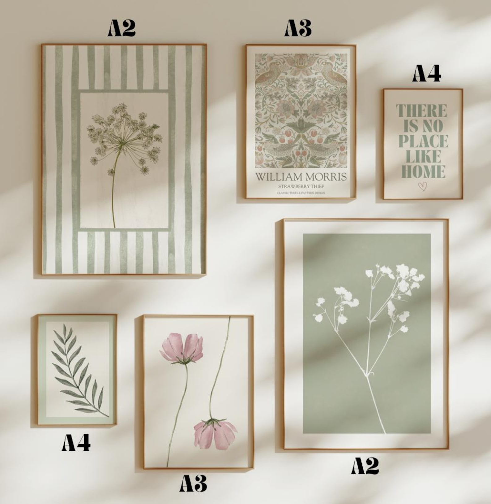 Sage Green and Dusty Pink Floral Gallery Wall Art Set of 6: Pink Green ...