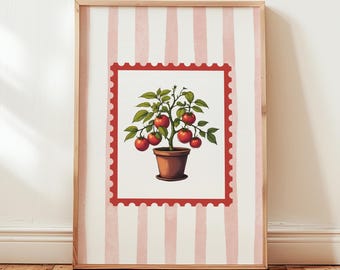 Tomato Plant Print: Kitchen Botanical Wall Art, Vintage Style Decor, Cottage Garden
