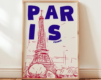 Paris Wall Art Print, Eiffel Tower Cityscape Travel Poster