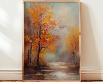 Autumn Landscape Oil Painting Style Print: Cosy Fall Wall Art