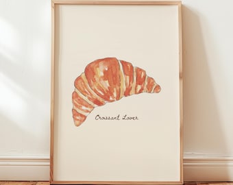 Croissant Lover Print, Minimalist Bakery Kitchen Decor