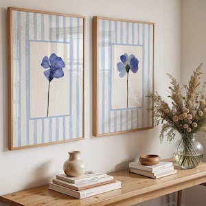 Lot de 2 d'impressions d'art murales florales vert sauge : décoration botanique de style cottage Blue