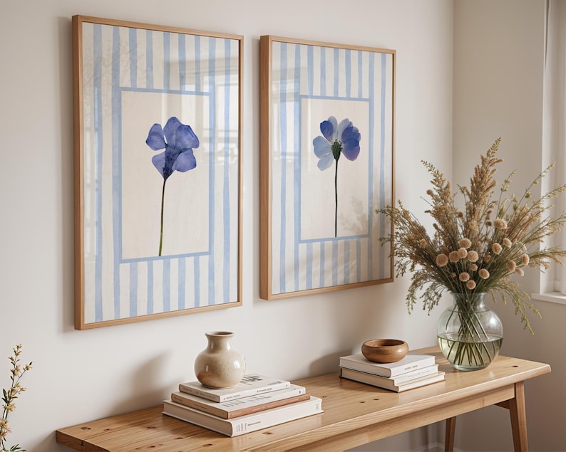 Lot de 2 d'impressions d'art murales florales vert sauge : décoration botanique de style cottage Blue