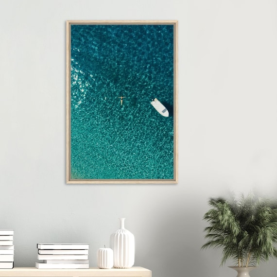 Ocean Canvas Wall Art Print, Aerial Ocean Photography, Box Framed Canvas Wall Art, Minimalist Coastal Decor