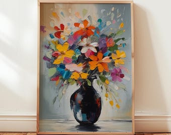 Flowers in vase Oil Painting Style Print: Colourful Floral prints, Botanical Wall Art