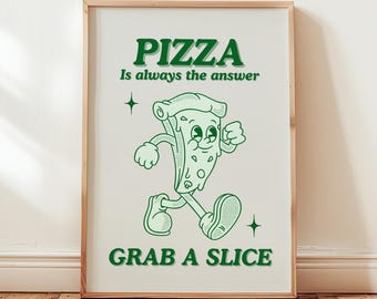 Pizza Wall Art Print: Green Mid-Century Kitchen Decor