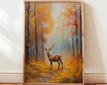 Woodland Deer Wall Art Print: Autumn fall Home Decor
