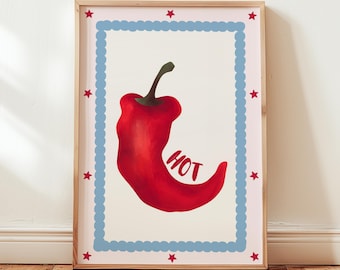 Hot Chilli Pepper Print: Fun Kitchen Wall Art, Hot Sauce Lover Gift