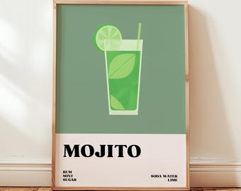 Mojito Cocktail Recipe Print: Bar Wall Art, Cocktail Poster