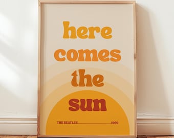 The Beatles 'Here Comes The Sun' Lyrics Print: Retro Music Wall Art