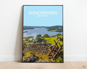 Windermere UK travel poster, Lake District Poster, Lake Windermere, Hiking Poster, England, Lake District Prints, wall art, framed prints