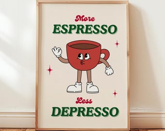 Retro Coffee Print, Vintage Cafe Wall Art, Mid-Century Poster, Espresso Decor, Coffee Station Artwork
