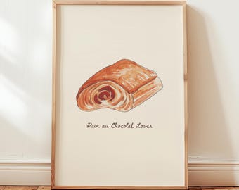 Pain au Chocolat Wall Art Print, Minimalist Bakery Kitchen Decor, Croissant Wall Art
