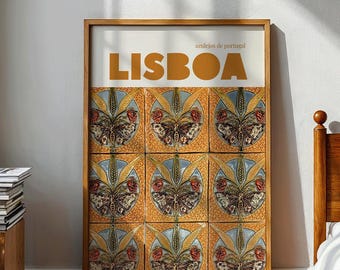 Lisbon orange yellow Tile Art Print: Portuguese Azulejos, European Travel Decor