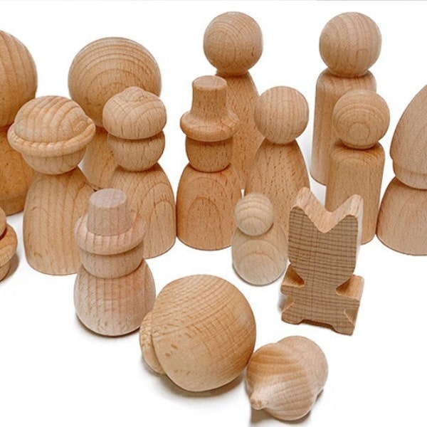 10PCS Unfinished Wooden Peg Dolls Baby Toys Unpainted Figures Hard Wood Dolls Printed Crafts Blank Handmade Dolls Toys Gift Decoration