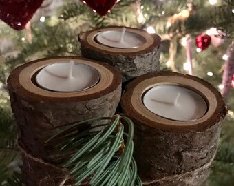 Handmade Deodar Cedar Wood Votive Candle Holder Set of 3