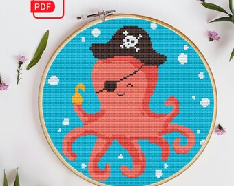 Octopus Pirate cross stitch PDF